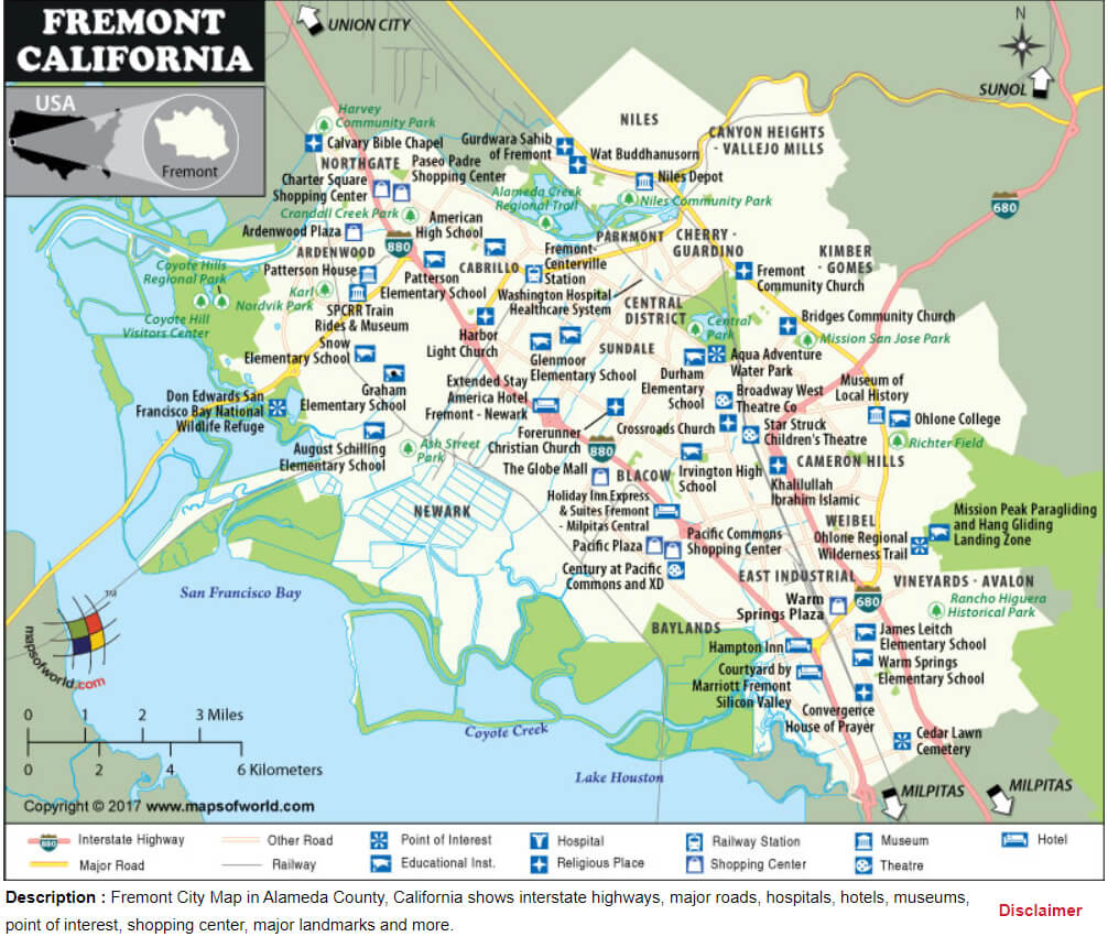 Fremont City Map in Alameda County California